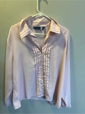 Karen Scott Light Pink Pleated Front Button-Down Shirt